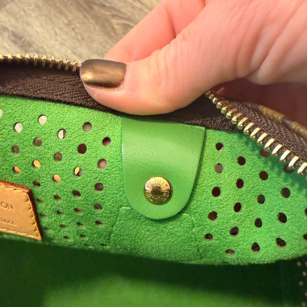 Louis Vuitton Brown Monogram Perforated Tote with Green Trim - Picture 4 of 12